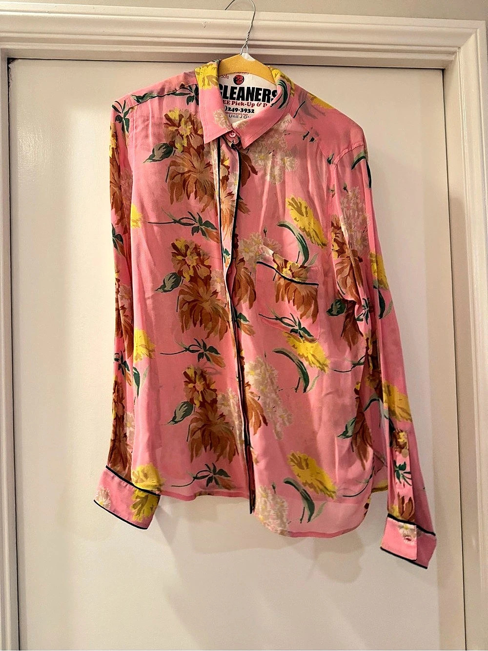 GANNI Marceau Georgette Shirt Floral Pink & Green Size 40